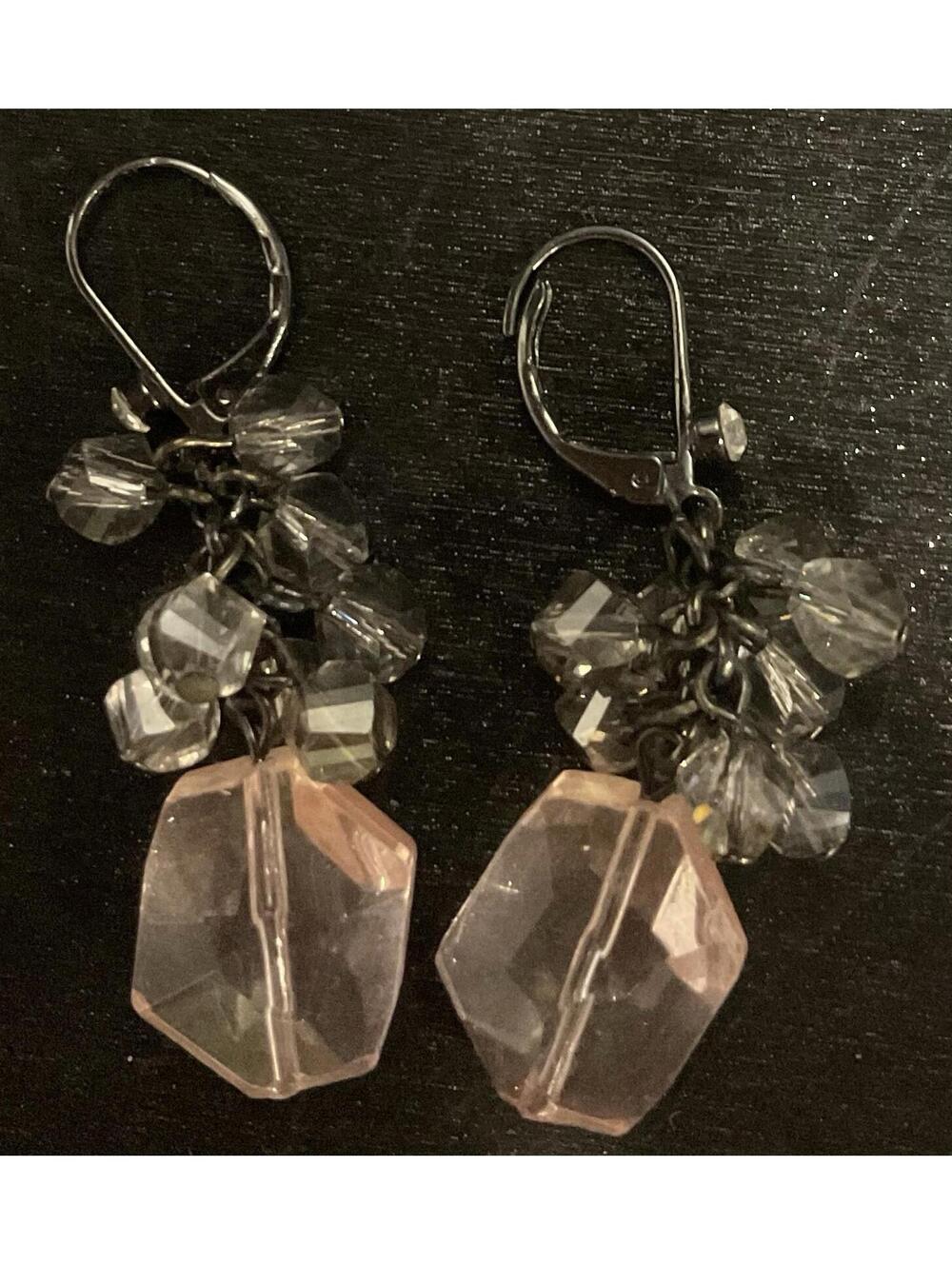 Smoky Black And Pink Bead Dangle Earrings # 319